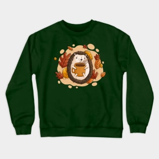 Autumnal Hedgehog with coffee Crewneck Sweatshirt